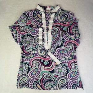 Peter Millar Blouse Women Small Paisley Tunic Top Multicolor Stretch
